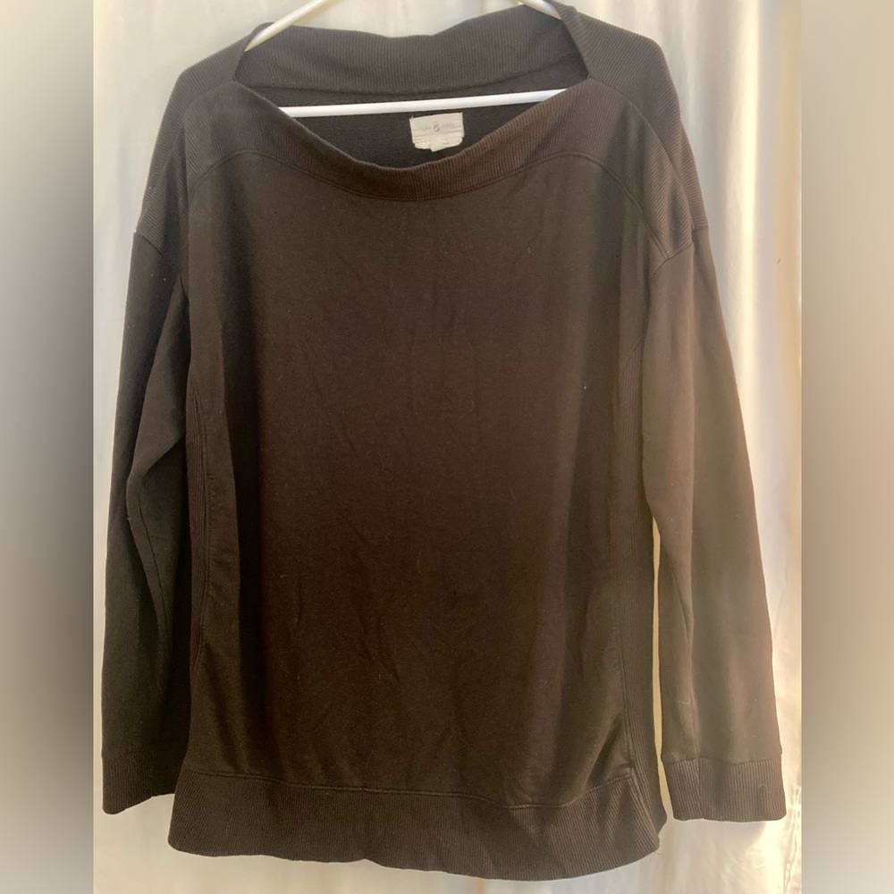 Lou & Grey Black Wide Neck Crew Sweater Size L